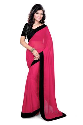 Crimson Plain Georgette Saree With Blouse 1