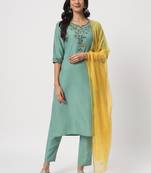 Sea green colour embroidery viscose party wear kurta set