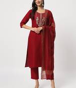 Maroon colour embroidery viscose party wear kurta set
