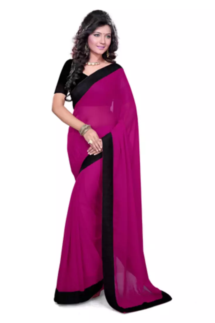 Magenta plain georgette saree with blouse