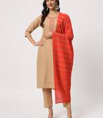 Beige colour embroidery viscose party wear kurta set
