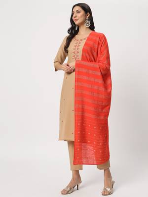 Beige colour embroidery viscose party wear kurta set 2