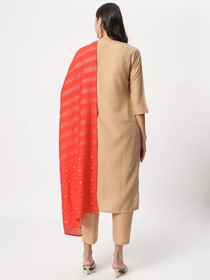 Beige colour embroidery viscose party wear kurta set 4