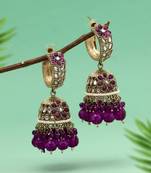 Purple color big jhumka kundan earrings