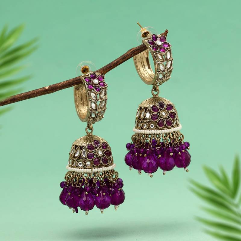 Purple color big jhumka kundan earrings Jaipur Mart 4316322