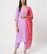 Lavender colour embroidery viscose party wear kurta set