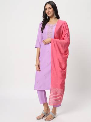 Lavender colour embroidery viscose party wear kurta set 2
