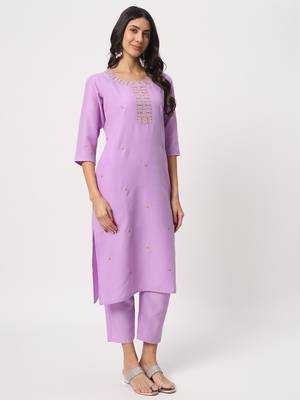 Lavender colour embroidery viscose party wear kurta set 3