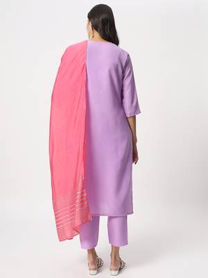 Lavender colour embroidery viscose party wear kurta set 4