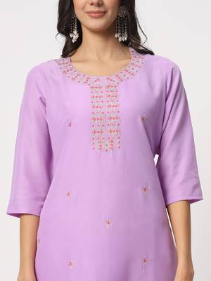 Lavender colour embroidery viscose party wear kurta set 5