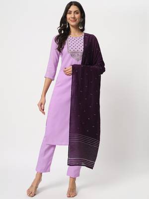 Lavender colour embroidery viscose party wear kurta set 1