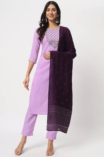 Lavender colour embroidery viscose party wear kurta set
