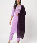 Lavender colour embroidery viscose party wear kurta set