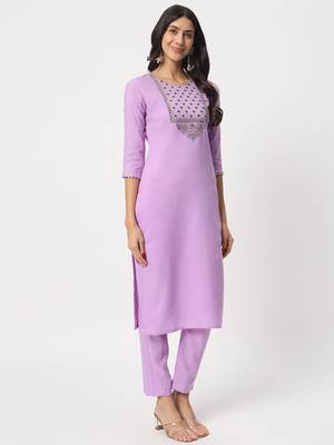 Lavender colour embroidery viscose party wear kurta set 3