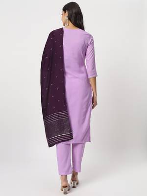 Lavender colour embroidery viscose party wear kurta set 4
