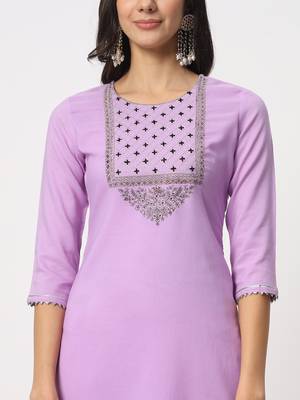 Lavender colour embroidery viscose party wear kurta set 5