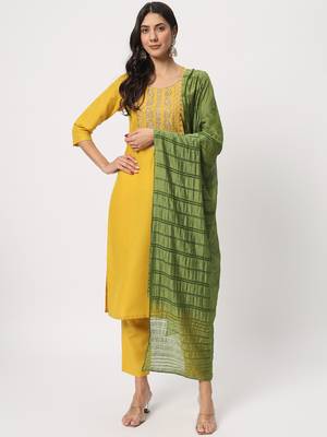 Yellow colour embroidery viscose party wear kurta set 1