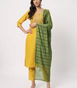 Yellow colour embroidery viscose party wear kurta set