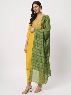 Yellow colour embroidery viscose party wear kurta set 2