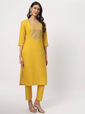 Yellow colour embroidery viscose party wear kurta set 3