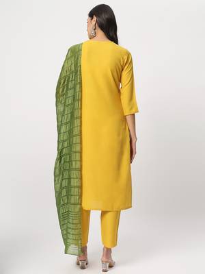 Yellow colour embroidery viscose party wear kurta set 4