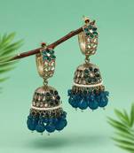 Turquoise blue color big jhumka kundan earrings