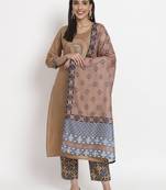 Brown colour printed cotton party wear kurta set