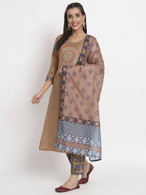 Brown colour printed cotton party wear kurta set 2