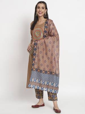 Brown colour printed cotton party wear kurta set 3