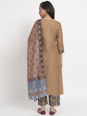 Brown colour printed cotton party wear kurta set 4