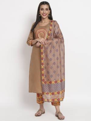 Brown colour printed cotton party wear kurta set 1