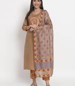 Brown colour printed cotton party wear kurta set