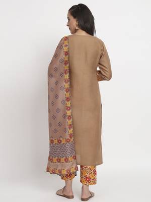 Brown colour printed cotton party wear kurta set 4