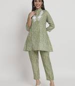 Green colour printed cotton party wear kurta set