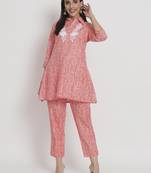 Peach colour printed cotton party wear kurta set