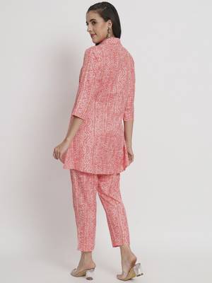 Peach colour printed cotton party wear kurta set 4