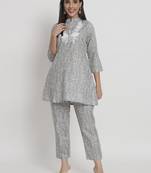Grey colour printed cotton party wear kurta set