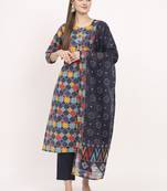 Blue colour printed cotton party wear kurta set