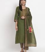 Green colour embroidery cotton party wear kurta set