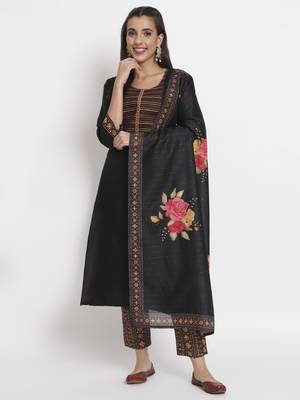 Black colour embroidery cotton party wear kurta set 1