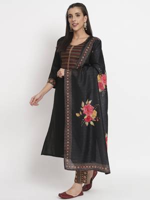 Black colour embroidery cotton party wear kurta set 2