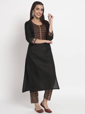 Black colour embroidery cotton party wear kurta set 3