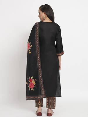 Black colour embroidery cotton party wear kurta set 4