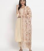 Beige colour embroidery cotton party wear kurta set