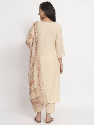 Beige colour embroidery cotton party wear kurta set 4