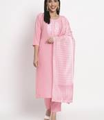 Pink colour embroidery cotton party wear kurta set