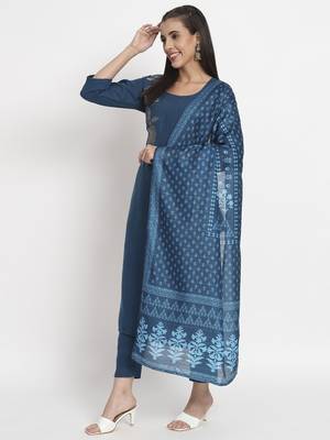 Blue colour embroidery cotton party wear kurta set 2