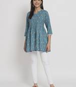 Blue colour printed cotton party wear kurta