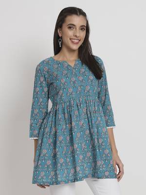 Blue colour printed cotton party wear kurta 3