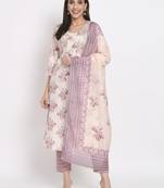 Beige colour printed cotton party wear kurta set